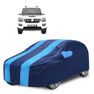 car cover compatible with scorpio model- 2022-till date with mirror pocket water resistant triple stitched scorpio car cover- navy-blue
