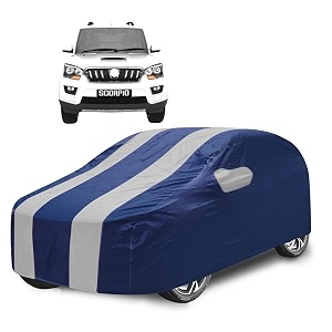 car cover compatible with scorpio model- 2022-till date with mirror pocket water resistant triple stitched scorpio car cover- navy silver