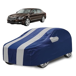 car cover compatible with superb with mirror pocket water resistant triple stitched superb car cover- navy silver