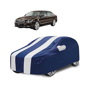 car cover compatible with superb with mirror pocket water resistant triple stitched superb car cover- navy-white