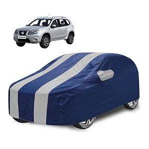 car cover compatible with terrano with mirror pocket water resistant triple stitched terrano car cover- navy silver