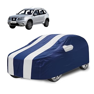 car cover compatible with terrano with mirror pocket water resistant triple stitched terrano car cover- navy-white