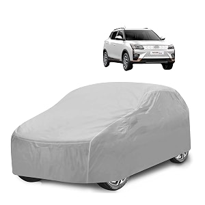 car cover compatible with xuv 400 with mirror pocket water resistant triple stitched xuv 400 car cover- plain silver