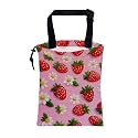 Car Garbage Bag Abstract Strawberry and Floral Hanging Canvas Car Trash Bag Drawstring Car Back Seat Organizer for Car Back Front Seat Console with Adjustable Buckle