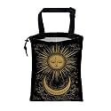 Car Garbage Bag Golden Sun Boho Crescent Moon Stars Hanging Canvas Car Trash Bag Drawstring Car Back Seat Organizer for Car Back Front Seat Console with Adjustable Buckle