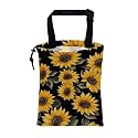 Car Garbage Bag Retro Yellow Sunflowers Hanging Canvas Car Trash Bag Drawstring Car Back Seat Organizer for Car Back Front Seat Console with Adjustable Buckle