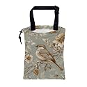 Car Garbage Bag Vintage Bird and Floral Hanging Canvas Car Trash Bag Drawstring Car Back Seat Organizer for Car Back Front Seat Console with Adjustable Buckle