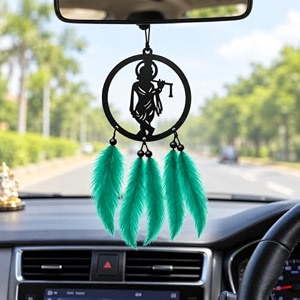 car hanging accessories god krishna dream catcher hanging god for car made with acrylic material with green feathers krishna