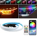 Car Headlight LED Strip, TEKSHINNY 2Pcs 24 Inches Flexible LED Strip Lights, Dual Color Red Turn Signal Yellow Lights Waterproof Daytime Running Light Strip for Truck SUV
