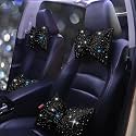 Car Headrest Pillow Bowknot Neck Support Pillow for Driver with Bow Tie Bling Diamond Head Neck Support Rhinestone Accessories for Girls and Women Black 2Pcs
