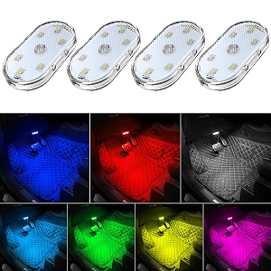 4pcs car led lights interior wireless 7 colors interior car lights with 6 bright led lamp beads portable usb rechargeable car interior led night light for car decor 7 colors