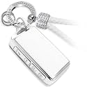 Car Key Fob Cover for Mazda, Rhinestone Loop Case, Silver Edge