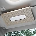Car Leather Tissue Holder Tissue Paper Box Case Car Interior Decoration Accessories Sun Visor Tissue Napkin Holder (Beige Design)