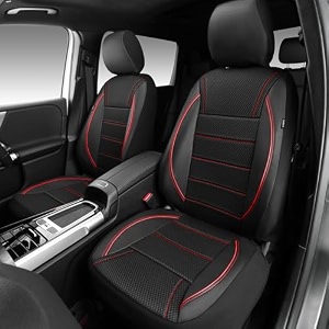 car pass air mesh leather car seat covers front seats breathable two front seat covers for cars comfortable universal fit for suv truck sedan automotive anti-slip airbag compatibleblack and red