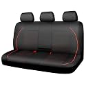 CAR PASS Leather Back Seat Cover,Piping Waterproof Bench Seat Cover, Rear Seat Cover Universal Fit for Cars Sedans SUVs Truck 95% Automotive Interior Backseat Car Covers (Rear,Black and Red)