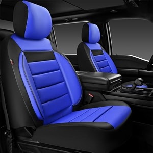 car pass leather car seat covers front seats only universal fit automotive interior waterproof 3d foam back support car seat covers for trucks vans and suvs airbag compatible 2 pieces black blue