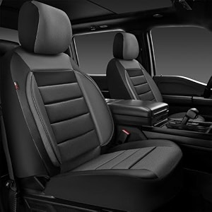 car pass leather car seat covers front seats only universal fit automotive interior waterproof 3d foam back support car seat covers for trucks vans and suvs airbag compatible 2 pieces black amp gray