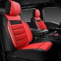 CAR PASS Leather Car Seat Covers Front Seats Only, Universal Fit Automotive Interior Waterproof 3D Foam Back Support Car Seat Covers for Trucks Vans and SUVs Airbag Compatible 2 Pieces （Black Red