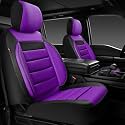 CAR PASS Leather Car Seat Covers Front Seats Only, Universal Fit 3D Foam Support Car Seat Covers for Trucks Vans SUVs Comfortable Automotive Interior Airbag Compatible 2 Pieces (Black Purple