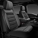 CAR PASS Leather Car Seat Covers Front Seats Only, Universal Fit Automotive Interior Waterproof 3D Foam Back Support Car Seat Covers for Trucks Vans and SUVs Airbag Compatible 2 Pieces, Black &amp; Gray