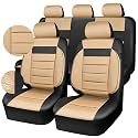CAR PASS Faux Leather Car Seat Covers Front Seats Only, 3D Foam Support Car Seat Covers, Universal fit for Trucks Vans SUVs Sedans Automotive Comfortable, Airbag Compatible 2 Pieces Front Black Beige