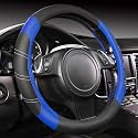 CAR PASS Line Rider Microfiber 14 Inch Leather Sporty Steering Wheel Cover Universal Fits for Truck,SUV,Cars, Anti-Slip Safety Comfortable Desgin (Black-Blue)