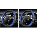 CAR PASS Line Rider Microfiber Leather Sporty Steering Wheel Cover Universal Fits for 95% Truck,SUV,Cars,14.5-15inch Anti-Slip Safety Comfortable Desgin (Black-Blue) (Pack of 2)