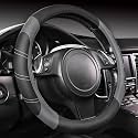CAR PASS Line Rider Microfiber Leather Sporty Steering Wheel Cover Universal Fits for 95% Truck,SUV,Cars,14.5-15inch Anti-Slip Safety Comfortable Desgin (Black-Gray)