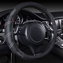 CAR PASS Line Rider Microfiber Leather Sporty 14.5-15 inch Steering Wheel Cover Universal Fits for 95% Truck,SUV,Cars, Anti-Slip Safety Comfortable Design (Black Carbon Fiber)