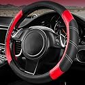 CAR PASS Line Rider Microfiber Leather Sporty Steering Wheel Cover Universal Fits for 95% Truck,SUV,Cars,14.5-15inch Anti-Slip Safety Comfortable Desgin (Black-Red)