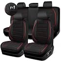 CAR PASS Mesh Leather Car Seat Covers Full Set,Breathable Mesh Faux Leather Seat Covers for Car, Universal Fit for SUV Truck Sedan Automotive, Airbag Compatible, Black and Red