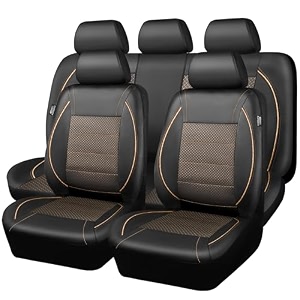car pass piping pu leather car seat cover full setinside zipper design and reserved opening holesairbag compatibleuniversal fit for car suvsvansmall trucksfull set black amp gold