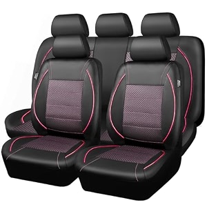car pass piping pu leather car seat cover full setinside zipper design and reserved opening holesairbag compatibleuniversal fit for car suvsvantrucksfull set black amp pink