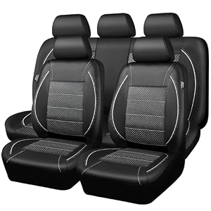 car pass piping pu leather car seat cover full set inside zipper design and reserved opening holes airbag compatibleuniversal fit for car suvsvantrucksfull set black amp silver