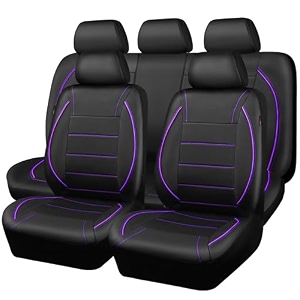 car pass piping pu leather car seat coverinside zipper design and reserved opening holes airbag compatibleuniversal fit for car suvsvantrucksfull set black amp purple