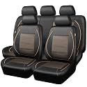 CAR PASS Piping PU Leather Car Seat Cover Full Set,Inside Zipper Design and Reserved Opening Holes,Airbag Compatible,Universal FIT for Car, SUVs,Van,Small Trucks（Full Set, Black &amp; Gold）