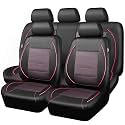 CAR PASS Piping PU Leather Car Seat Cover Full Set,Inside Zipper Design and Reserved Opening Holes，Airbag Compatible,Universal FIT for Car, SUVs,Van,Trucks（Full Set, Black &amp; Pink）