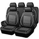 CAR PASS Piping PU Leather Car Seat Cover Full Set, Inside Zipper Design and Reserved Opening Holes, Airbag Compatible,Universal FIT for Car, SUVs,Van,Trucks（Full Set, Black &amp; Silver