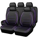 CAR PASS Piping PU Leather Car Seat Cover,Inside Zipper Design and Reserved Opening Holes Airbag Compatible,Universal FIT for Car, SUVs,Van,Trucks,Full Set, Black &amp; Purple