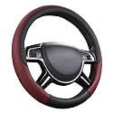CAR PASS Rhombus Leather Universal Steering Wheel Cover, Fit for Suvs,Trucks,Cars,Sedans,Vans (Black&amp;Burgundy)