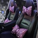Car Pillow Headrest Auto Seat Headrest Cushion with Bow Tie Sparkly Bling Bling Rhinestone Accessories for Women Girls and Ladies Travel Comfort Head and Neck Rest Pink 2Pcs