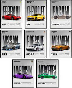 Car Posters Set of 8 A4 Size
