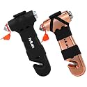 Car Safety Hammer, 3 in 1 Emergency Escape Tool with Window Breaker and Seat Belt Cutter, Window Glass Hammer for Car, Office, Home 2 Pack(Matte Black and Electroplated Gold)