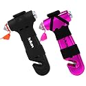 Car Safety Hammer, 3 in 1 Emergency Escape Tool with Window Breaker and Seat Belt Cutter, Window Glass Hammer, Road Trip Essential and Must Haves (2 Pack Matte Black and Electroplating Pink)