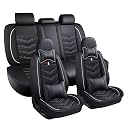 Car Seat Covers Fit for KIA Soul 2010-2025, Leather Seat Covers for Car, Waterproof Non-Slip Durable Car Seat Protector(5 Seats with Pillow,Black White)