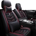 Car Seat Covers Fit for KIA Soul 2010-2025, Leather Seat Covers for Car, Waterproof Non-Slip Durable Car Seat Protector(2 Seats with Pillow,Black Red)
