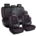 Car Seat Covers Fit for KIA Soul 2010-2025, Leather Seat Covers for Car, Waterproof Non-Slip Durable Car Seat Protector(5 Seats with Pillow,Black Red)
