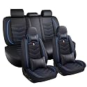 Car Seat Covers Fit for KIA Soul 2010-2025, Leather Seat Covers for Car, Waterproof Non-Slip Durable Car Seat Protector(5 Seats with Pillow,Black Blue)