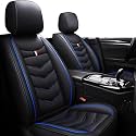 Car Seat Covers Fit for KIA Soul 2010-2025, Leather Seat Covers for Car, Waterproof Non-Slip Durable Car Seat Protector(2 Seats,Black Blue)