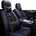 Car Seat Covers Fit for KIA Soul 2010-2025, Leather Seat Covers for Car, Waterproof Non-Slip Durable Car Seat Protector(2 Seats with Pillow,Black Blue)